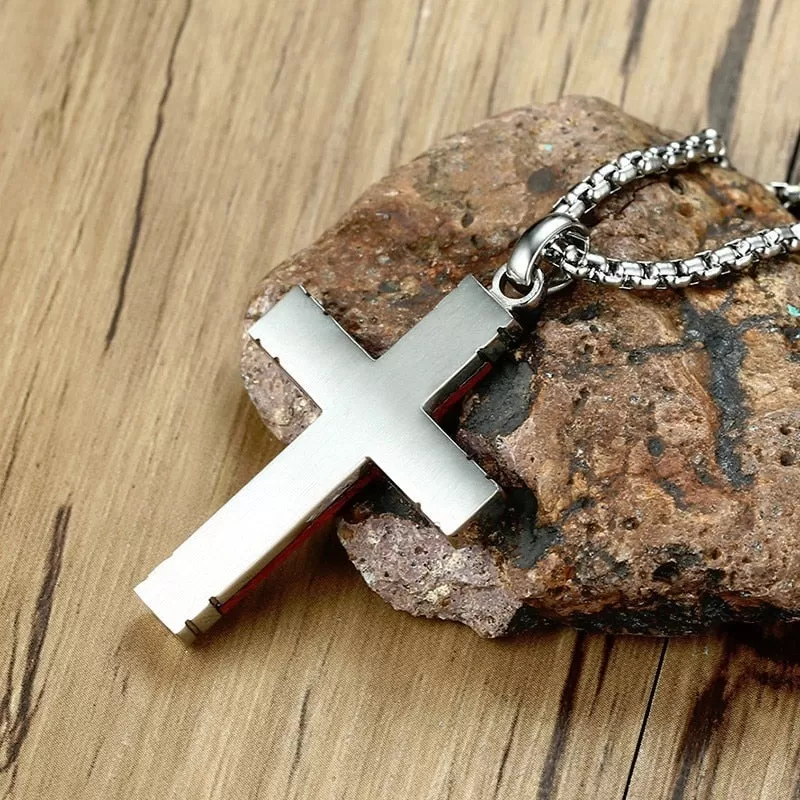 Stainless Steel Rosewood Cross Pendant Necklace