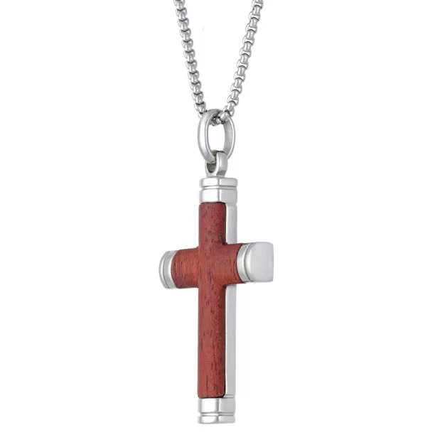 Stainless Steel Rosewood Cross Pendant Necklace