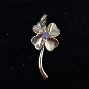 Sterling Lucky Four Leaf Clover Amethyst Vintage