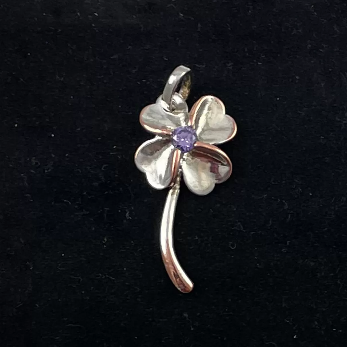 Sterling Lucky Four Leaf Clover Amethyst Vintage