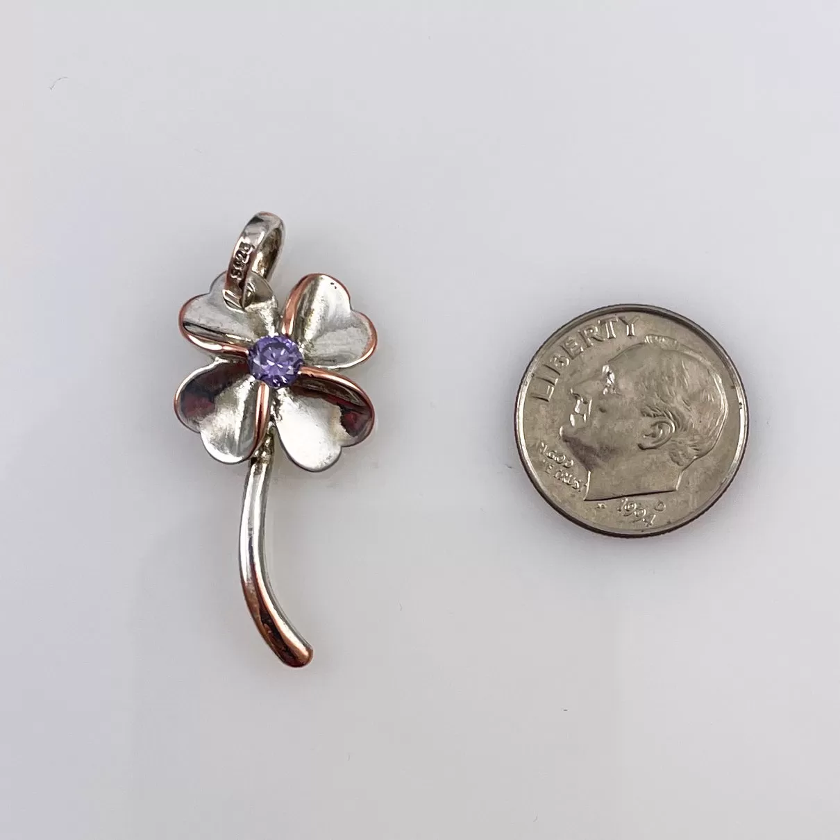 Sterling Lucky Four Leaf Clover Amethyst Vintage