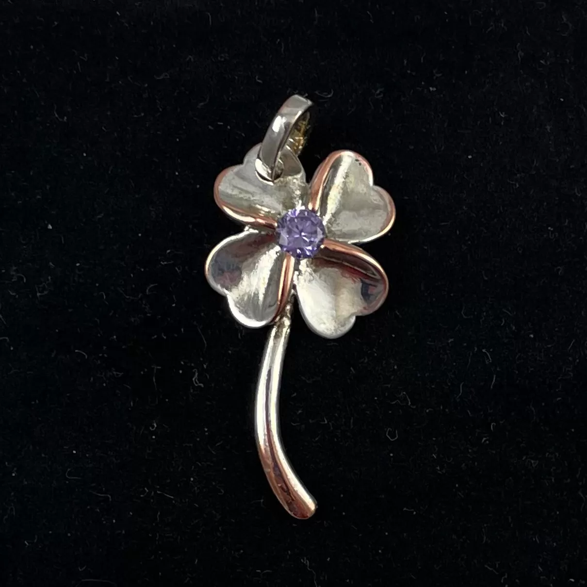 Sterling Lucky Four Leaf Clover Amethyst Vintage