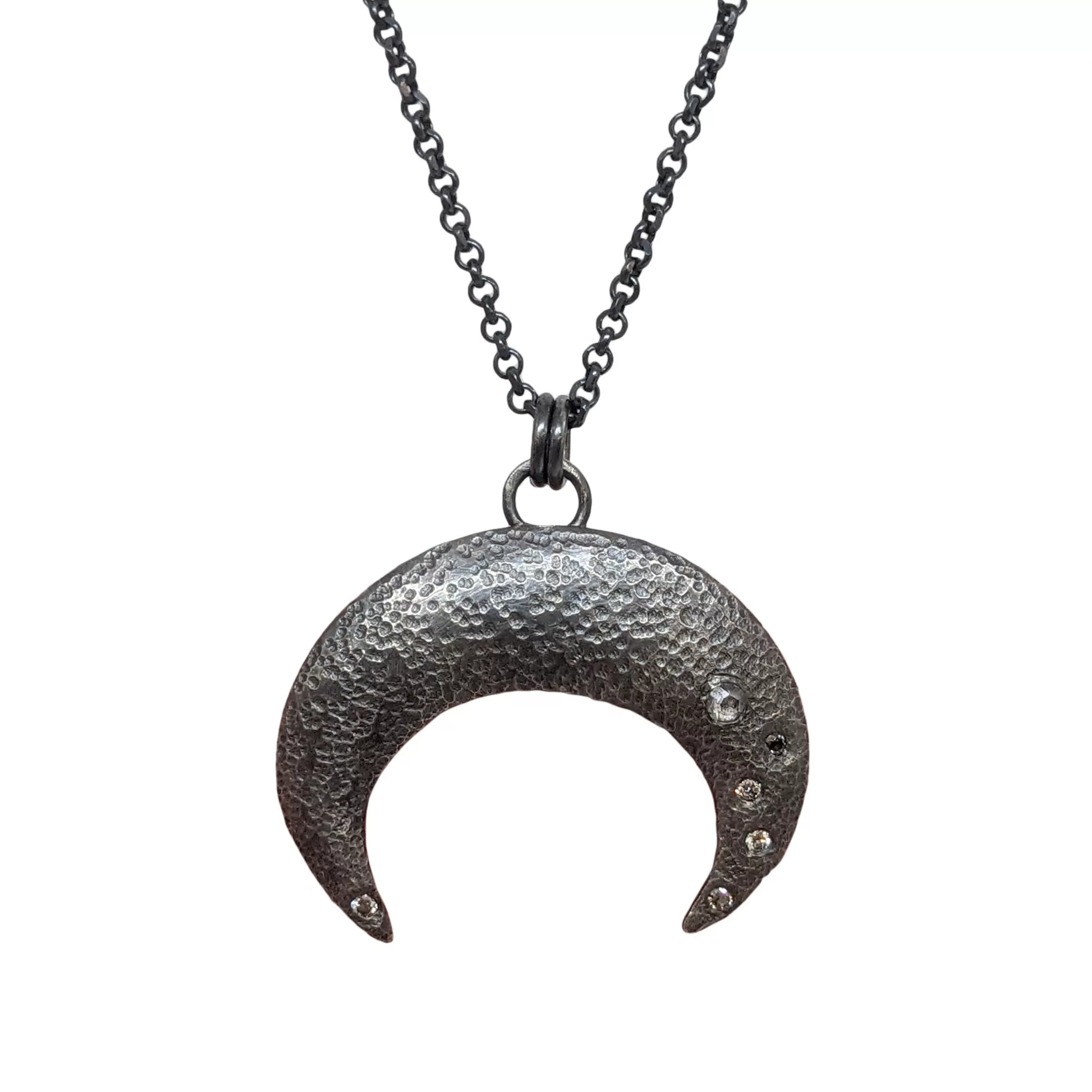 Sterling Silver Rosecut Diamond Crescent Moon Necklace by Sasha Walsh