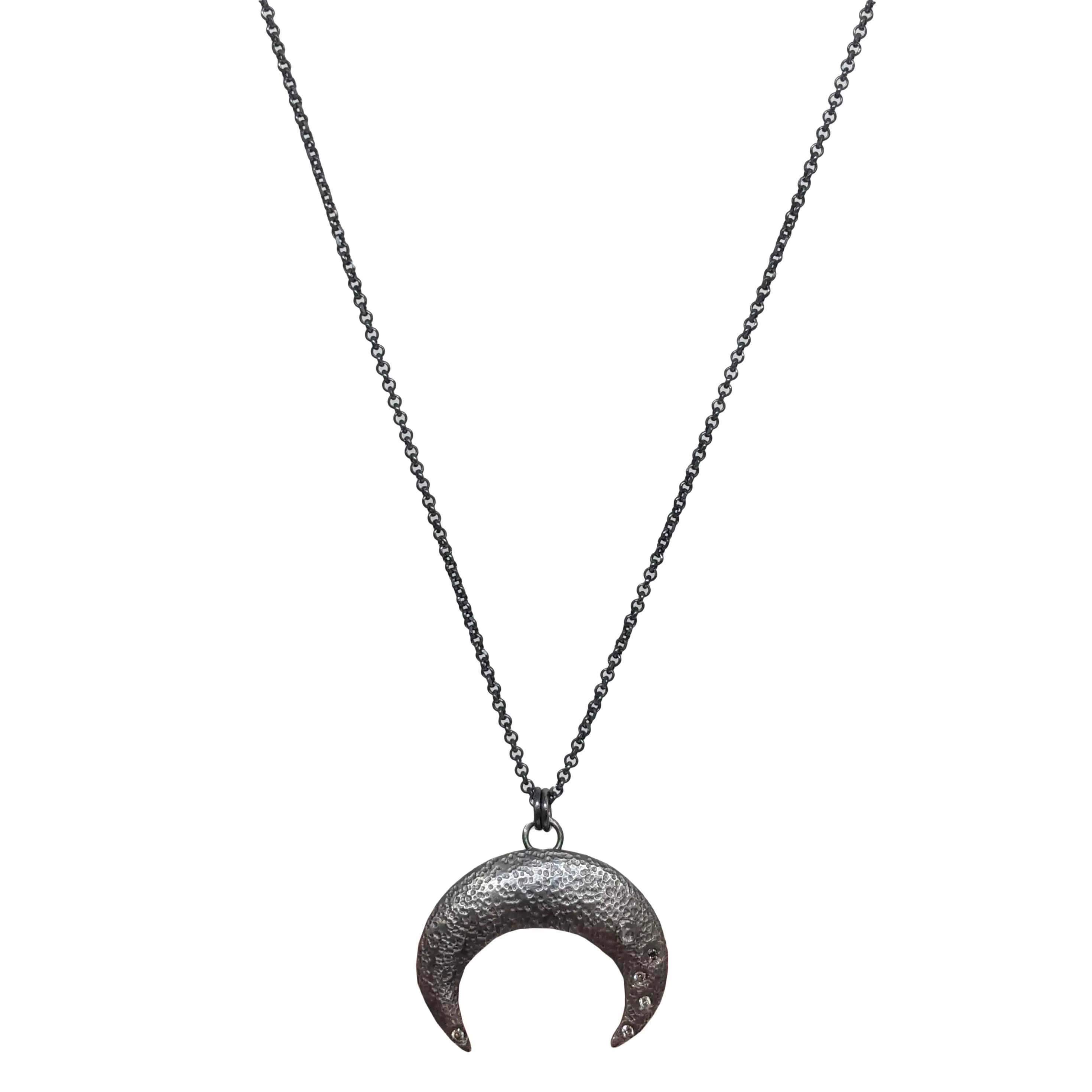 Sterling Silver Rosecut Diamond Crescent Moon Necklace by Sasha Walsh