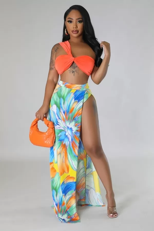 Summer Two Piece And Cover Up Sheer Skirt Set