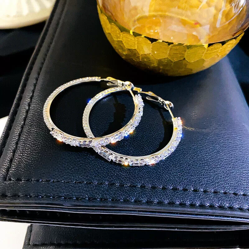 Tapered Baguette Created White Sapphire Big Hoop Earrings