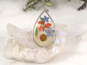 Teardrop Flower Pendant with Real Flower and Cremains