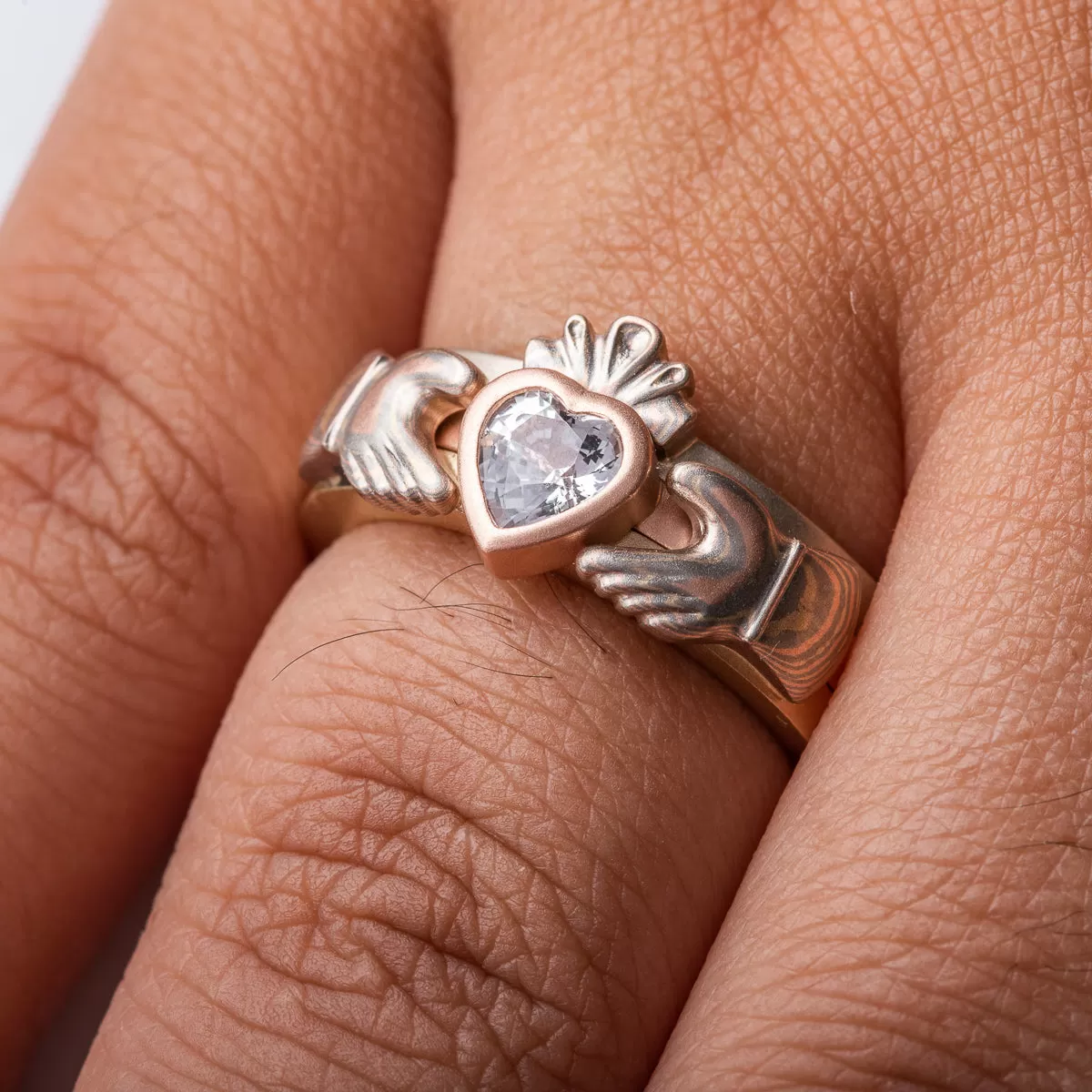 Three Part Claddagh Ring Set with Mokume