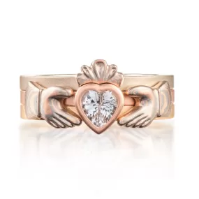 Three Part Claddagh Ring Set with Mokume