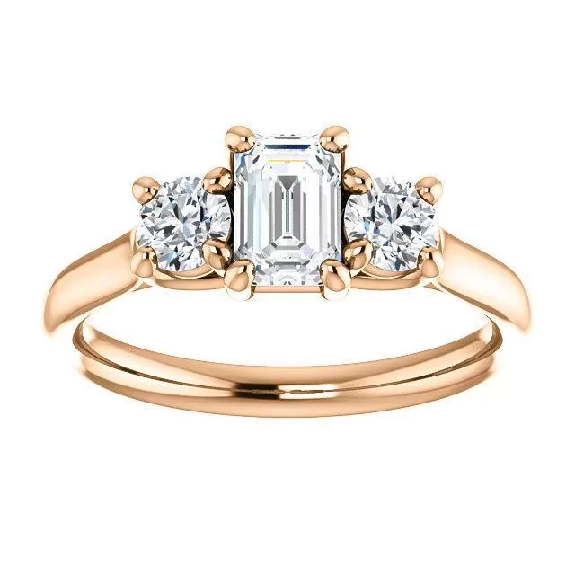 Three Stone Diamond Engagement Ring, Round Side Stone