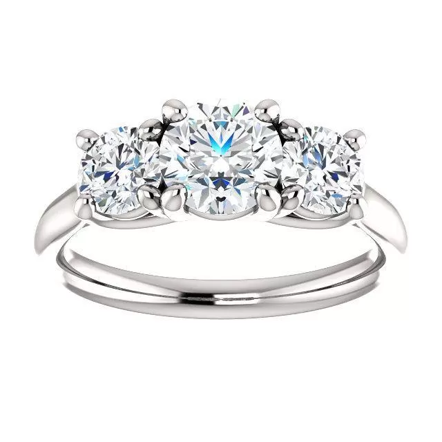 Three Stone Diamond Engagement Ring, Round Side Stone