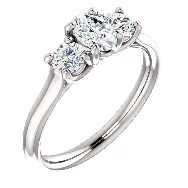 Three Stone Diamond Engagement Ring, Round Side Stone