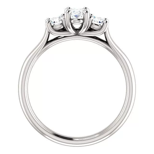 Three Stone Diamond Engagement Ring, Round Side Stone