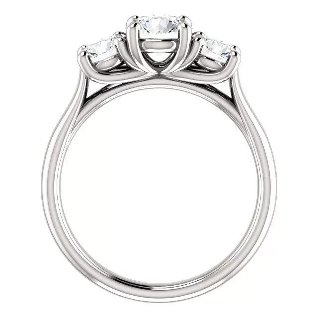 Three Stone Diamond Engagement Ring, Round Side Stone