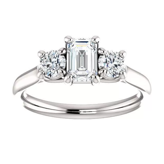 Three Stone Diamond Engagement Ring, Round Side Stone