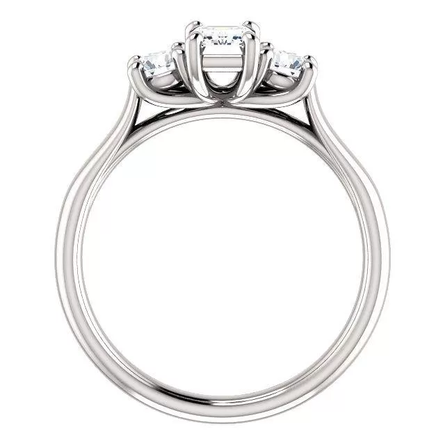 Three Stone Diamond Engagement Ring, Round Side Stone