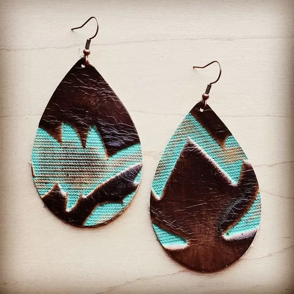 Turquoise Laredo Leather Teardrop Earrings