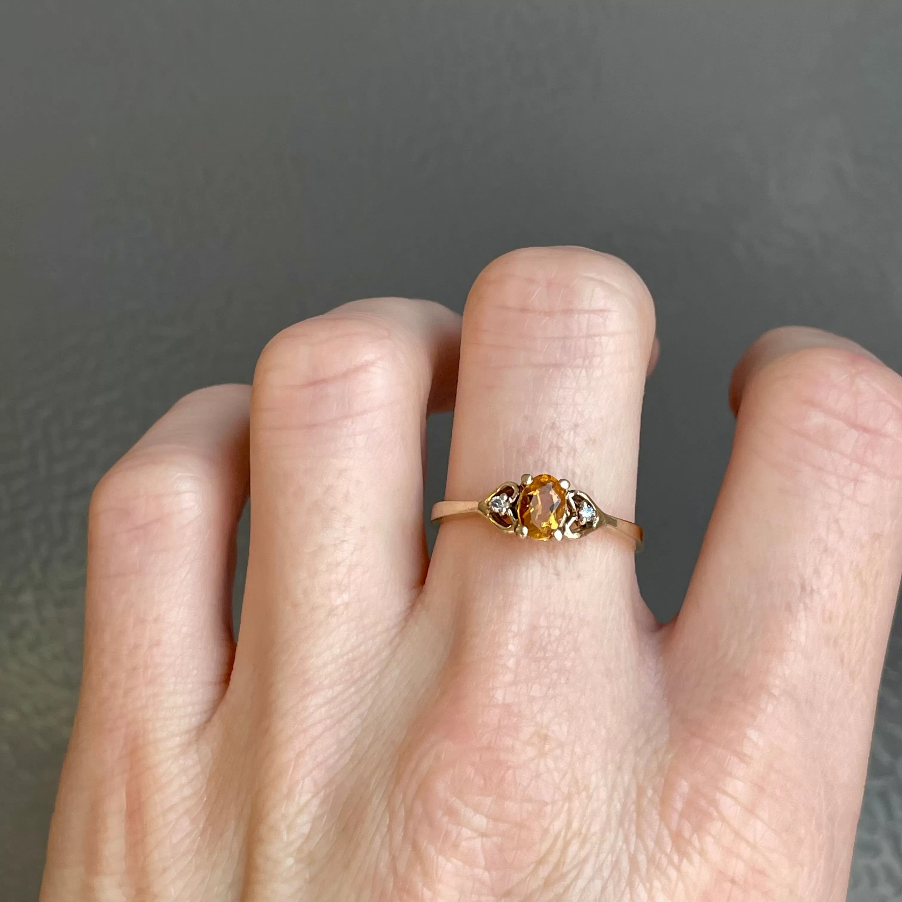 Vintage 10K Gold Diamond Heart Citrine Ring