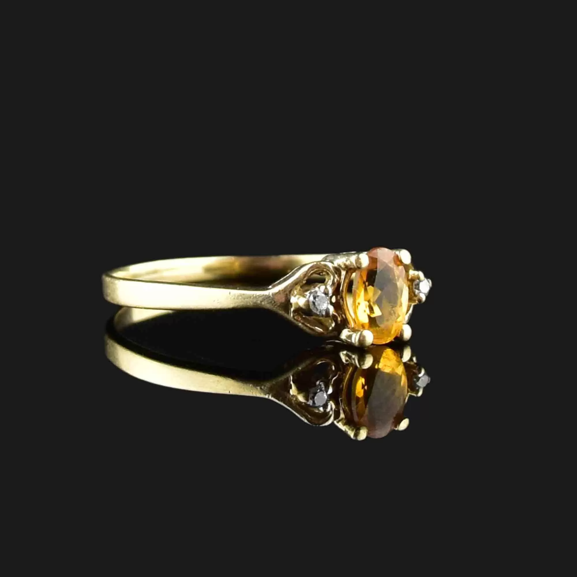 Vintage 10K Gold Diamond Heart Citrine Ring