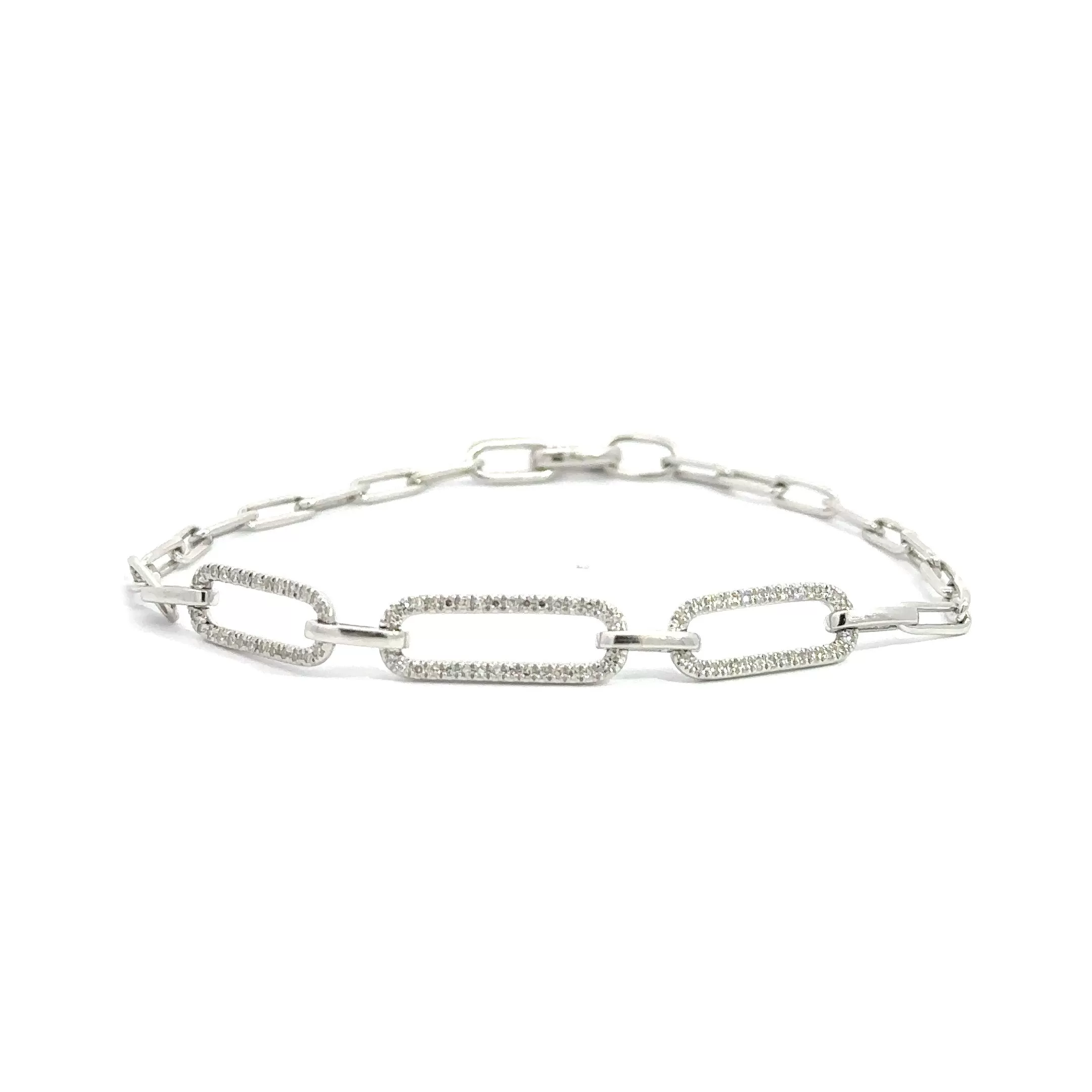 WD1227 14kt White Gold Paper Link Pave Diamond Bracelet