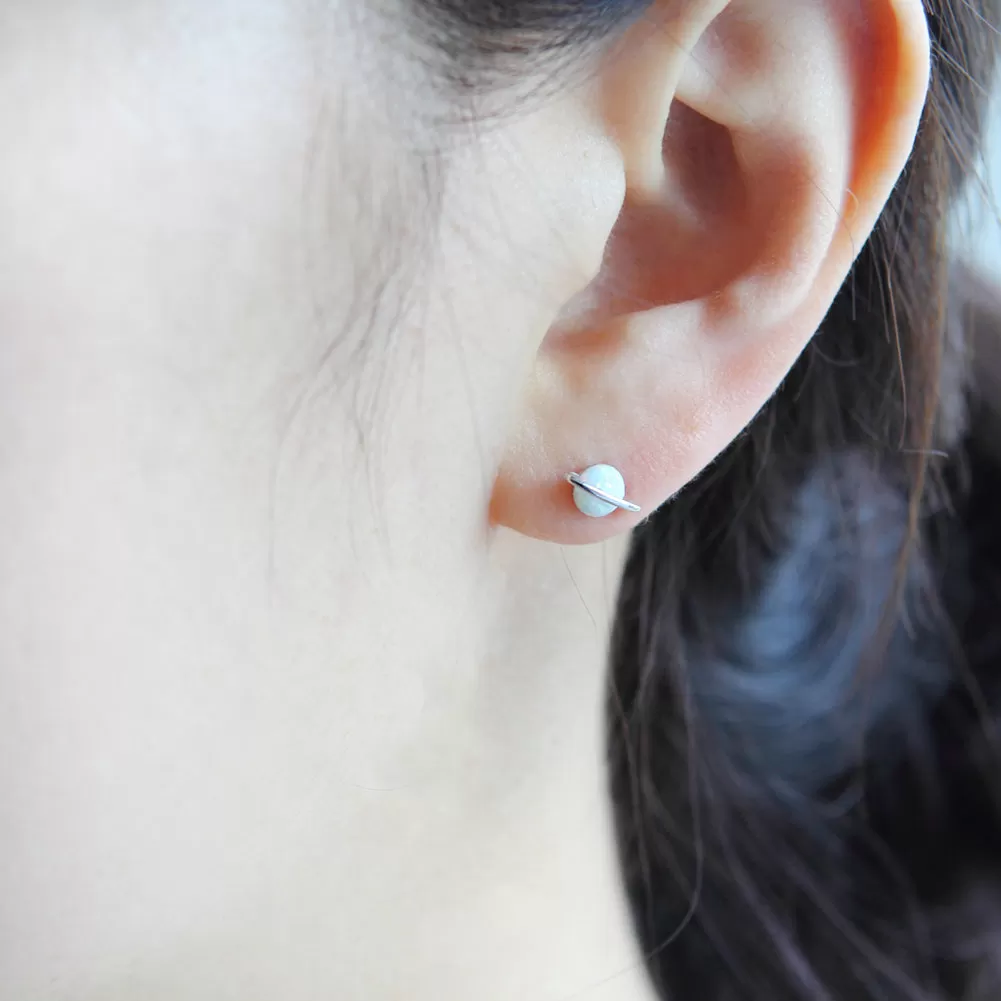 White Opal Planet Earrings