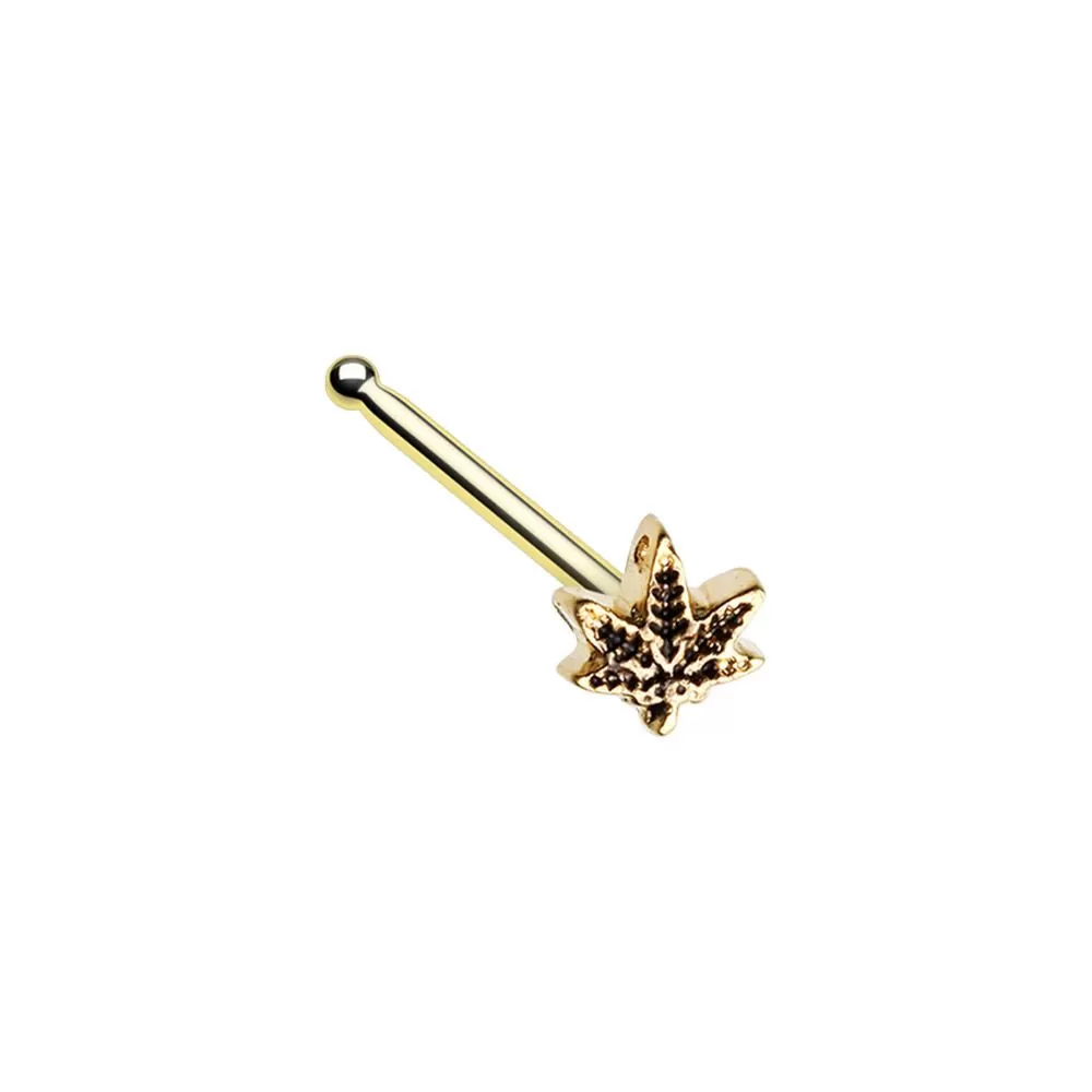 WILDKLASS Golden Yes we Cannabis Pot Leaf Nose Stud Ring