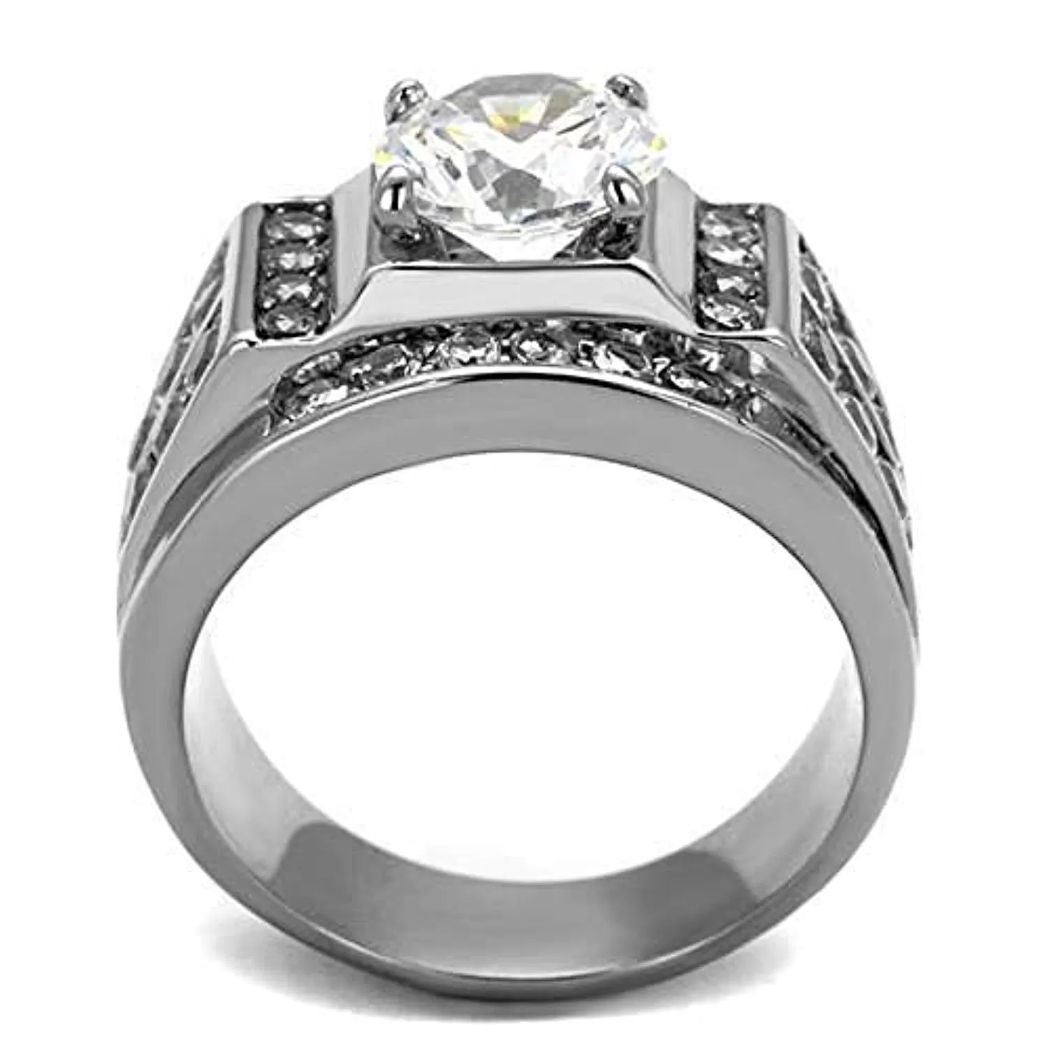 WildKlass Stainless Steel Ring High Polished Men AAA Grade CZ Clear