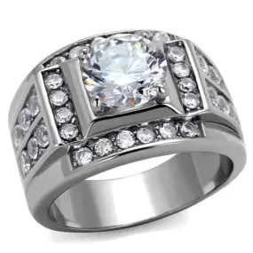 WildKlass Stainless Steel Ring High Polished Men AAA Grade CZ Clear