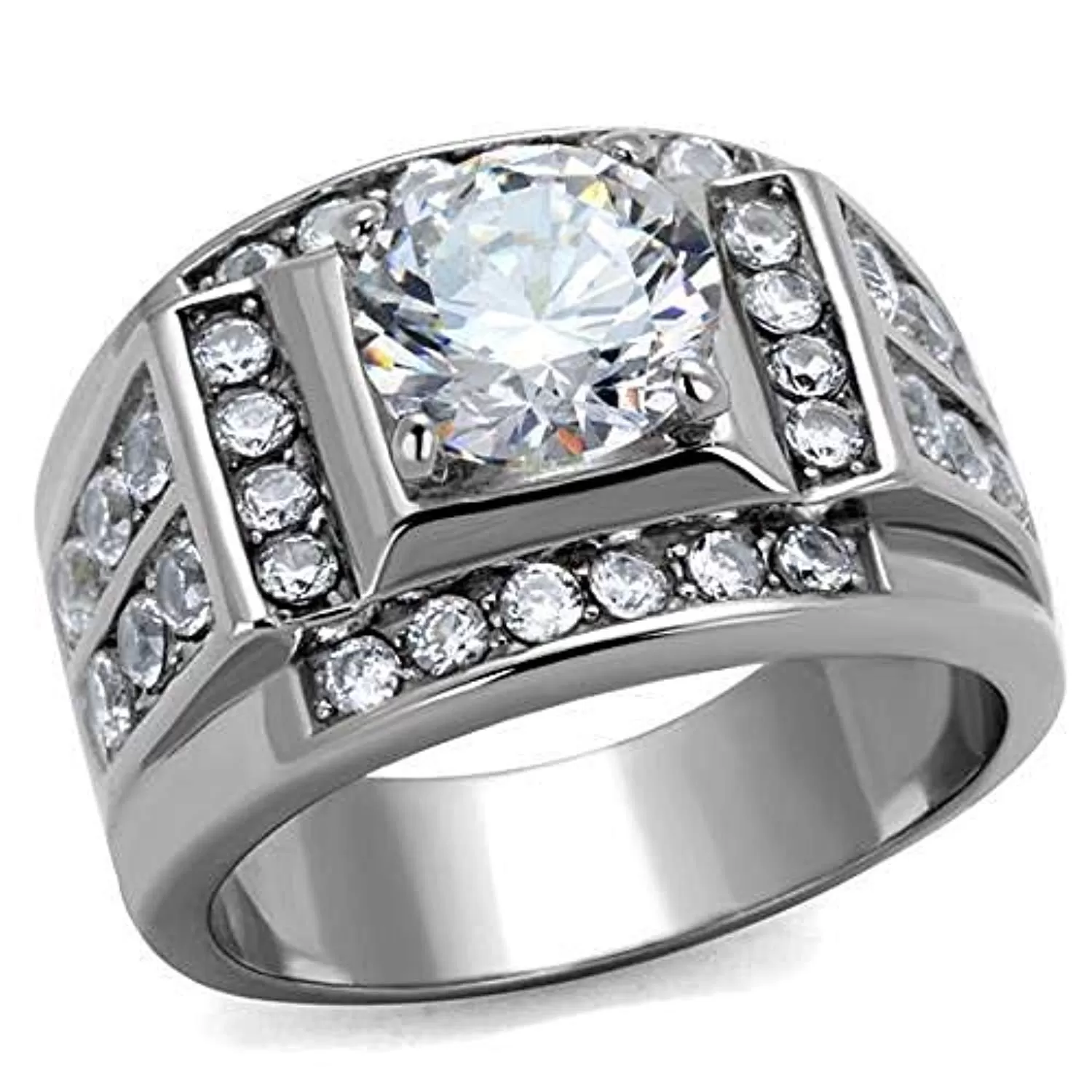 WildKlass Stainless Steel Ring High Polished Men AAA Grade CZ Clear