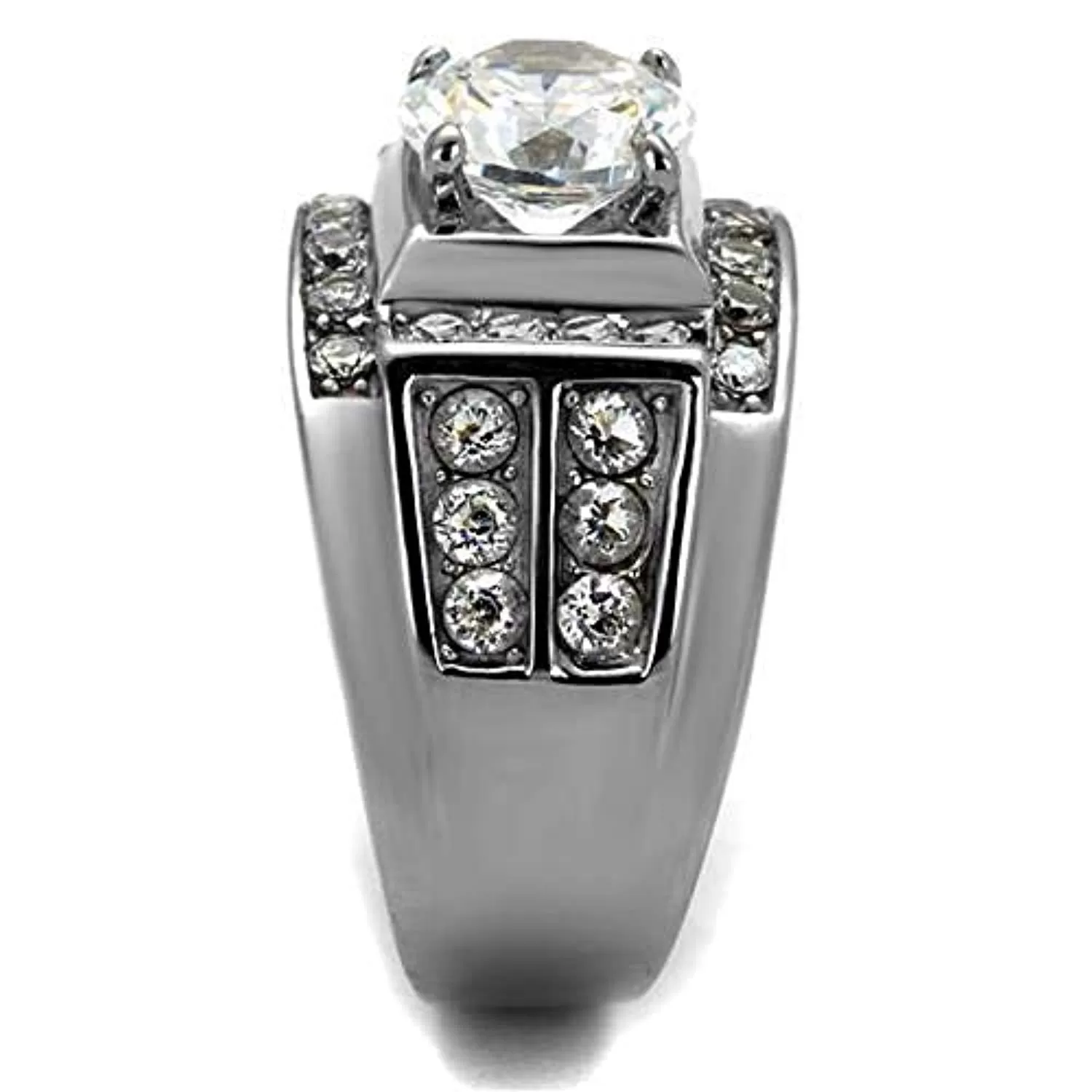 WildKlass Stainless Steel Ring High Polished Men AAA Grade CZ Clear