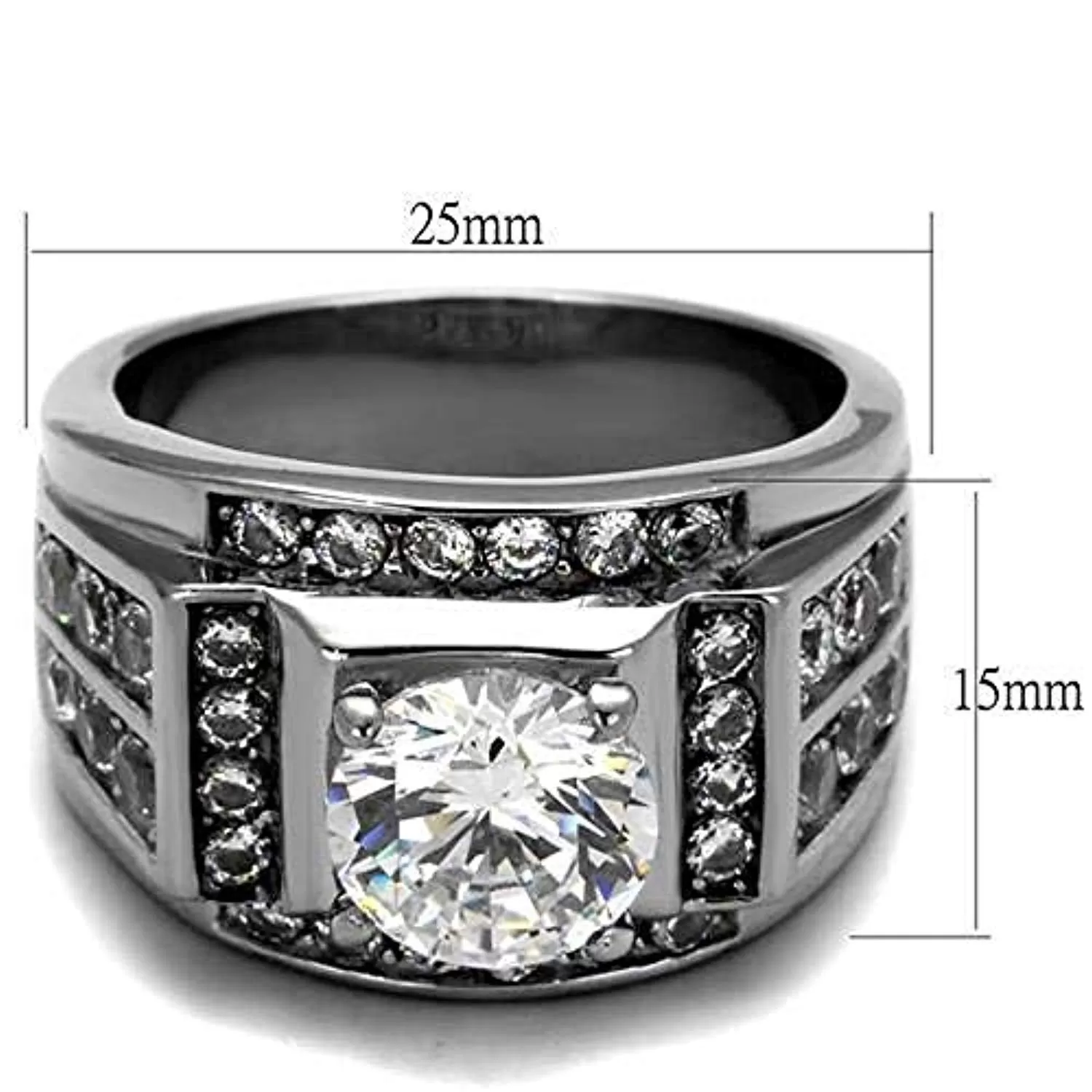 WildKlass Stainless Steel Ring High Polished Men AAA Grade CZ Clear