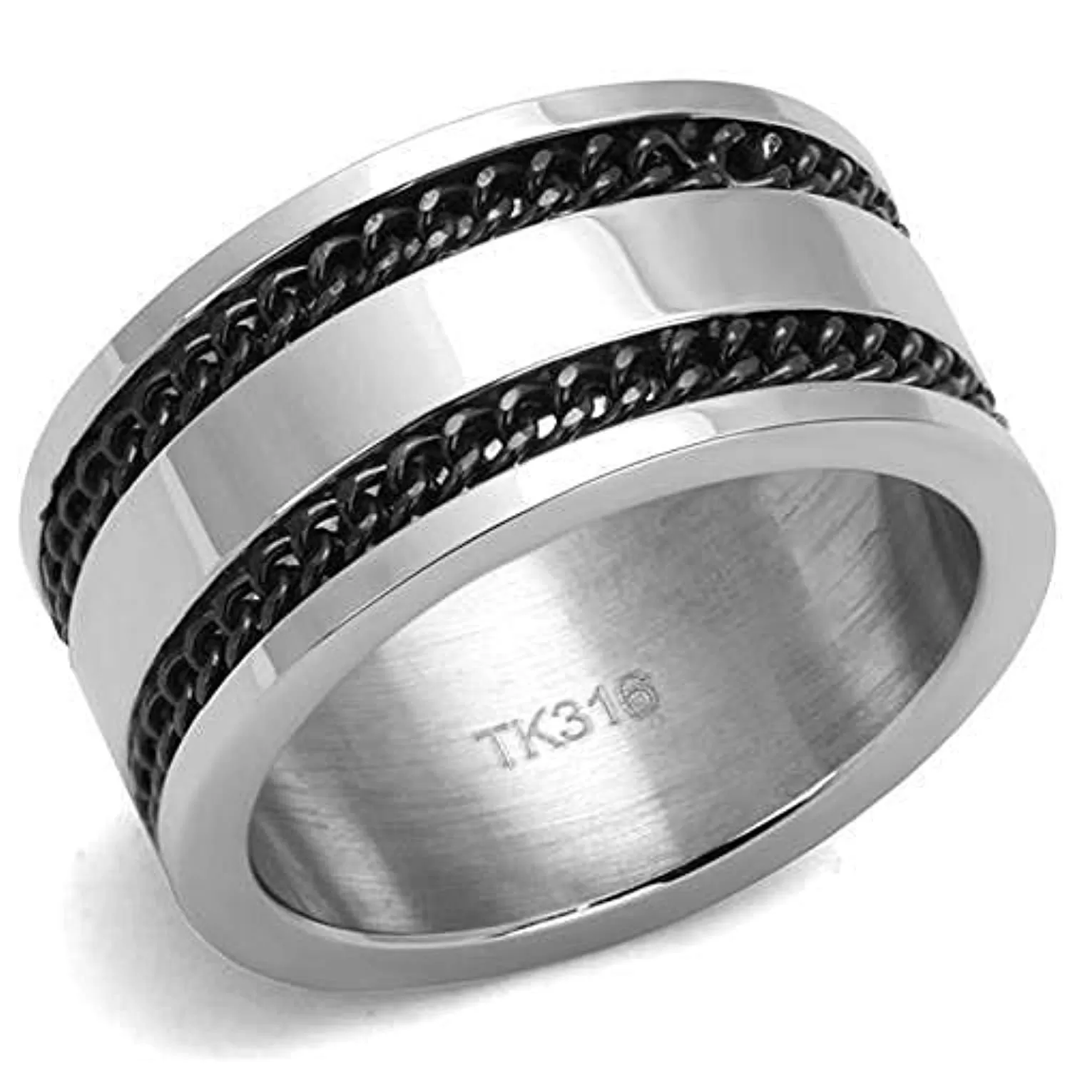 WildKlass Stainless Steel Ring High Polished Men Epoxy Jet