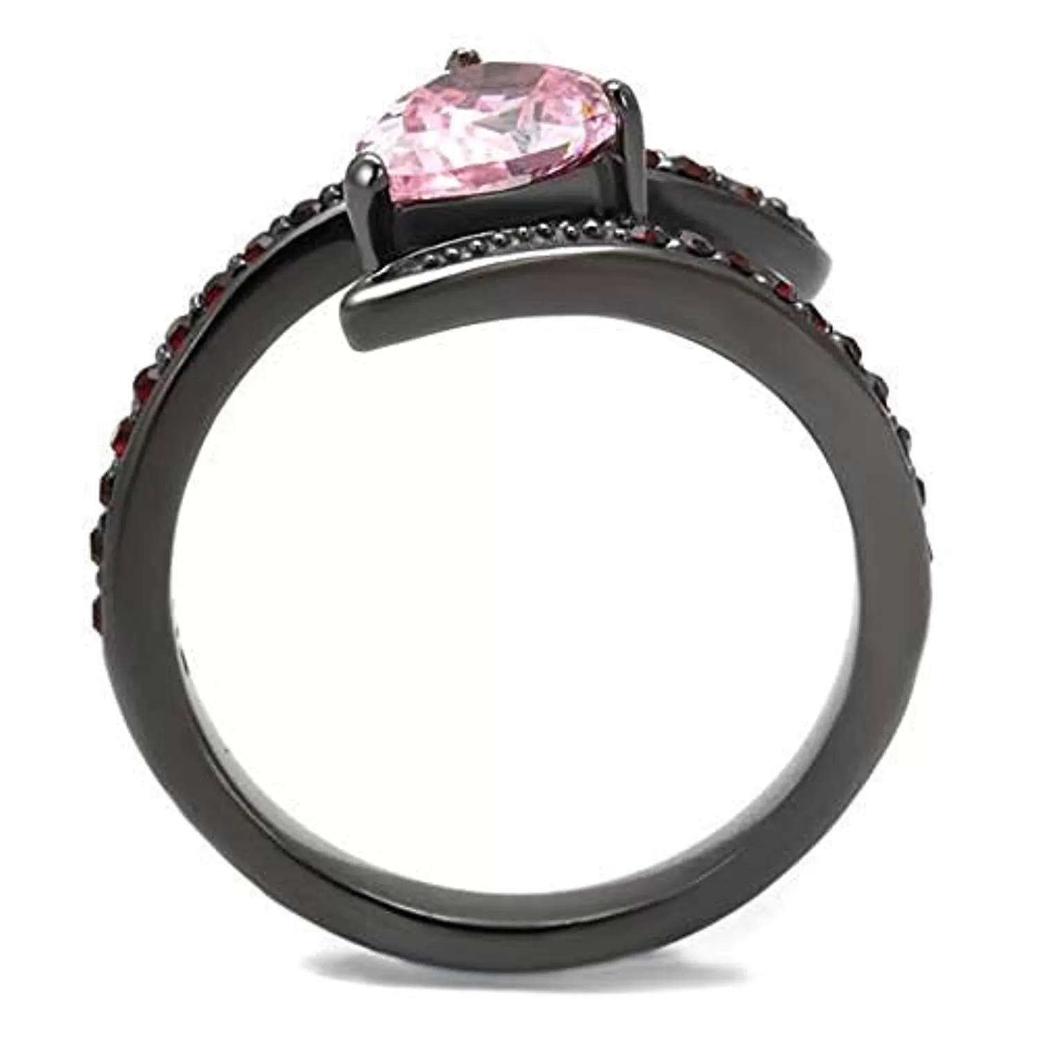 WildKlass Stainless Steel Ring IP Light Black (IP Gun) Women AAA Grade CZ Rose