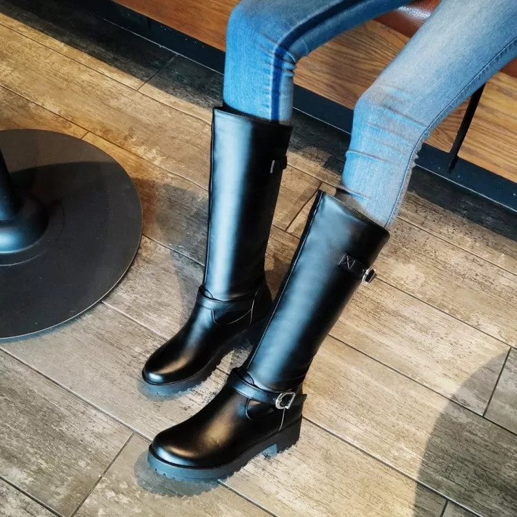 Women's Buckles Belts Mid Calf Boots