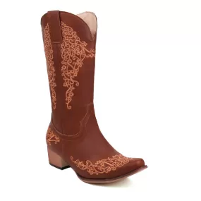 Women's Ethnic Pu Leather Pointed Toe Patchwork Embroidery Low Heels Cowboy Mid-calf Boots