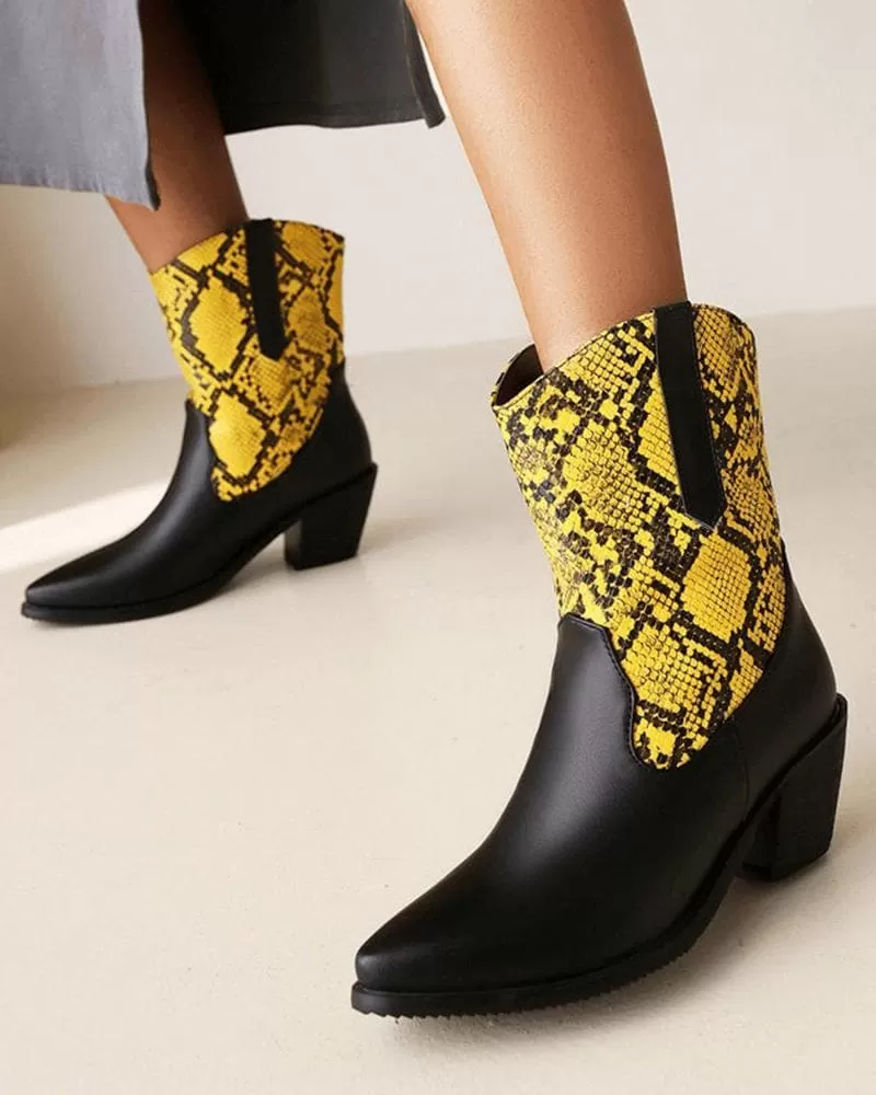 Women's Fashion Animal Print Pointed Toe Boots