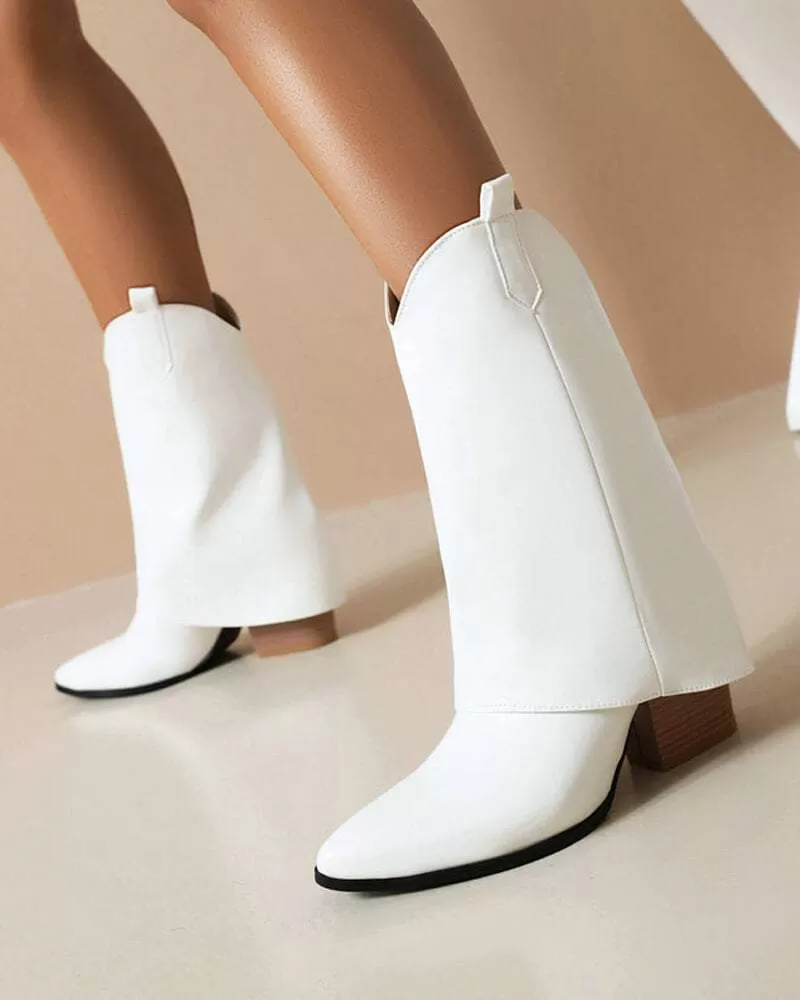 Women's Fashion Web celebrity style Slip On Chunky Heel Boots