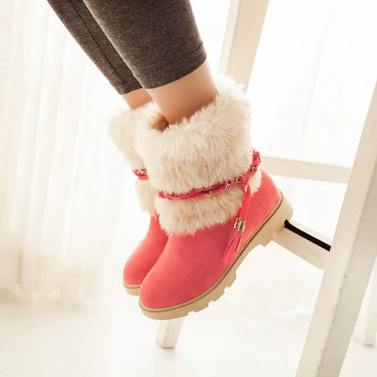 Women's Furry Metal Chains Tassel Short Boots