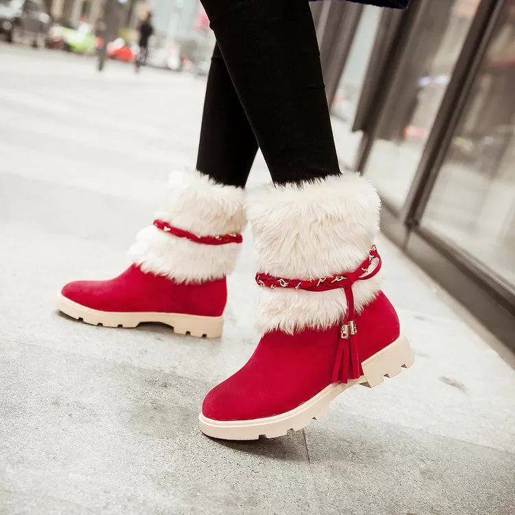 Women's Furry Metal Chains Tassel Short Boots