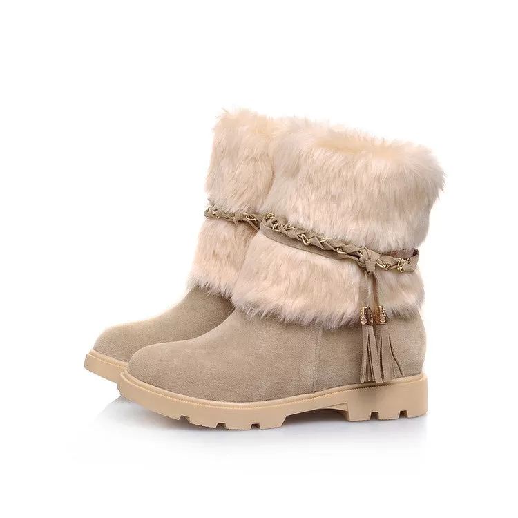 Women's Furry Metal Chains Tassel Short Boots