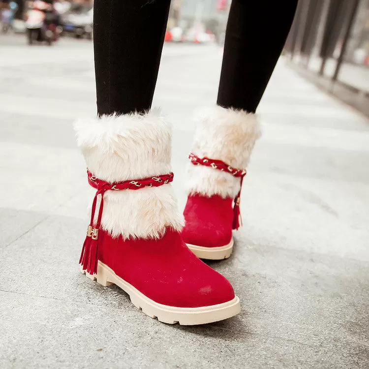 Women's Furry Metal Chains Tassel Short Boots