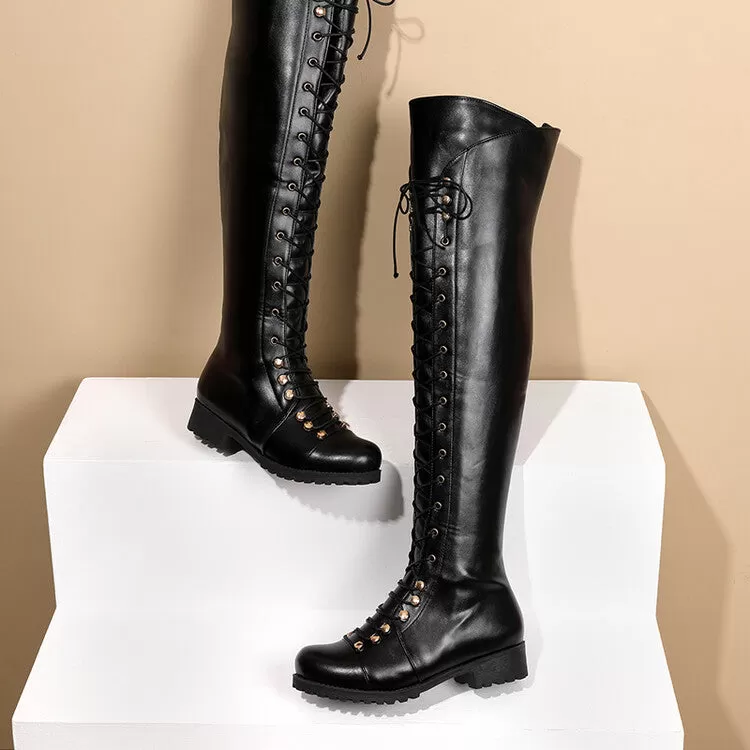 Women's Lace Up Block Heel Riding Over the Knee Boots