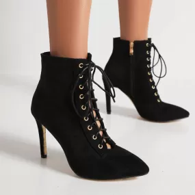 Women's Pointed Toe Lace-Up Side Zippers Stiletto Heel Ankle Boots