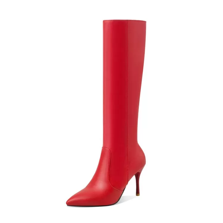 Women's Pointed Toe Side Zippers Stiletto Heel Tall Boots