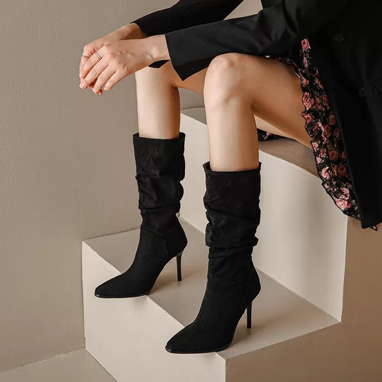 Women's Pointed Toe Slouch Stiletto Heel Knee-High Boots