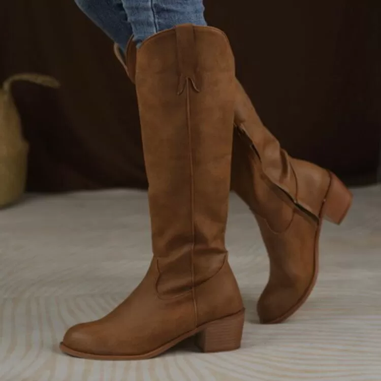 Women's Round Toe Cowboy Knight Boots