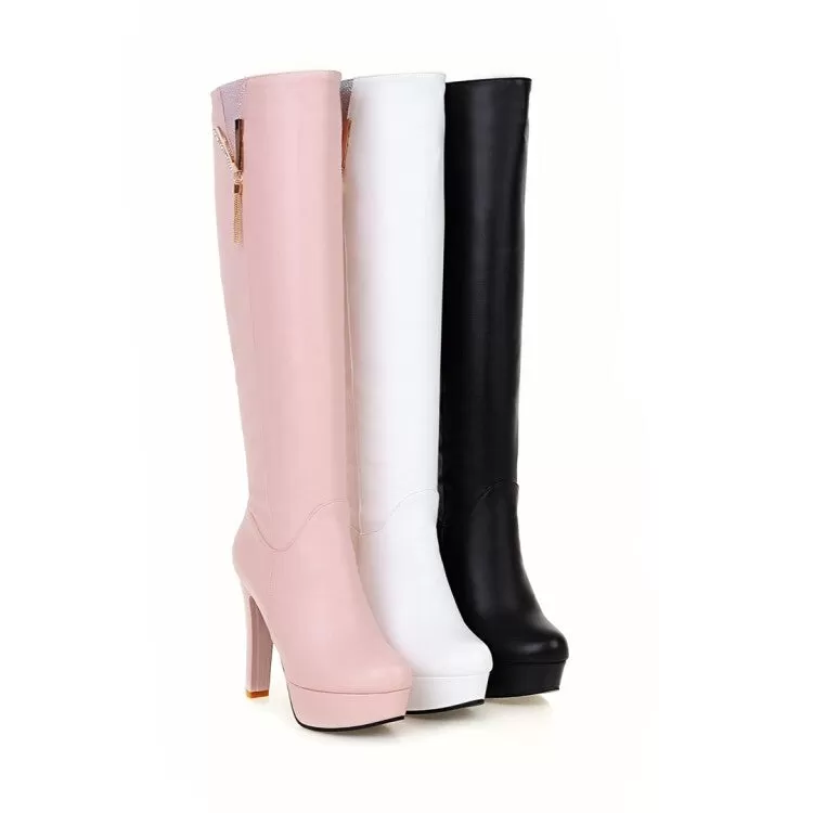 Women's Round Toe Tassel Block Chunky Heel Platform Knee High Boots