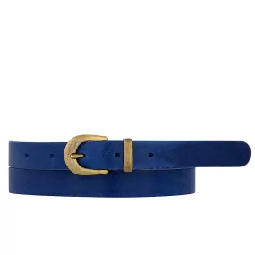 Women's Skinny Gold Buckle Leather Jeans Belt-Cobalt Blue