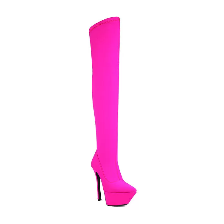 Women's Stretch Pointed Toe Stiletto Heel Platform Over the Knee Boots