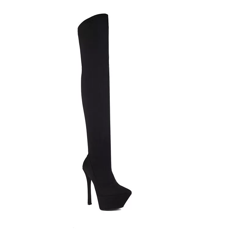 Women's Stretch Pointed Toe Stiletto Heel Platform Over the Knee Boots